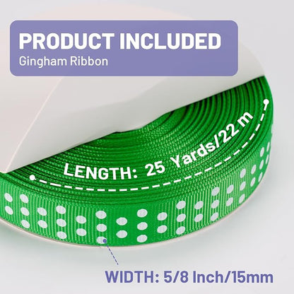 Polka Dot Grosgrain Ribbon 5/8 Inch, 25 Yards Spool Green and White Polka Dot - Image 2