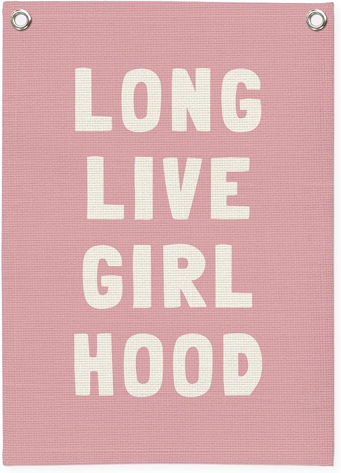 Toddler Girl Room decor, Long Live Girlhood Pink Linen Banner, Nursery Playroom by Unknown