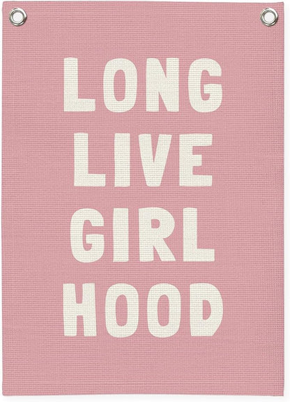 Toddler Girl Room decor, Long Live Girlhood Pink Linen Banner, Nursery Playroom by Unknown