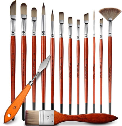 14pcs Acrylic Paint Brushes, Professional Synthetic Bristles Paint Brush Set by FUUMUUI