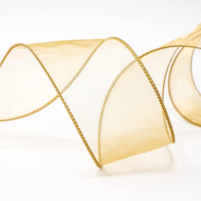 CT CRAFT LLC Sheer Organza Wired Ribbon 2.5" x 50Yards Tan - Image 3