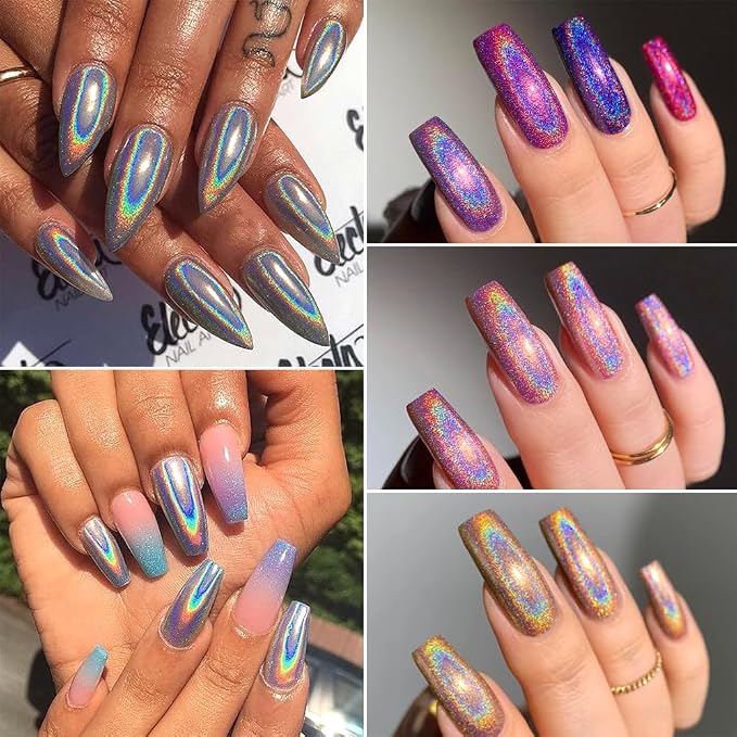10 Colors Holographic Nail Powder, Holo Aurora Iridescent Metallic Mirror Laser - Image 2