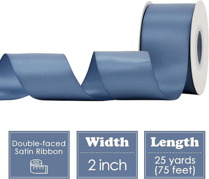 HUIHUANG Smoke Blue Ribbon 2 inch Wide Double-Faced Blue Satin Ribbon - Image 2