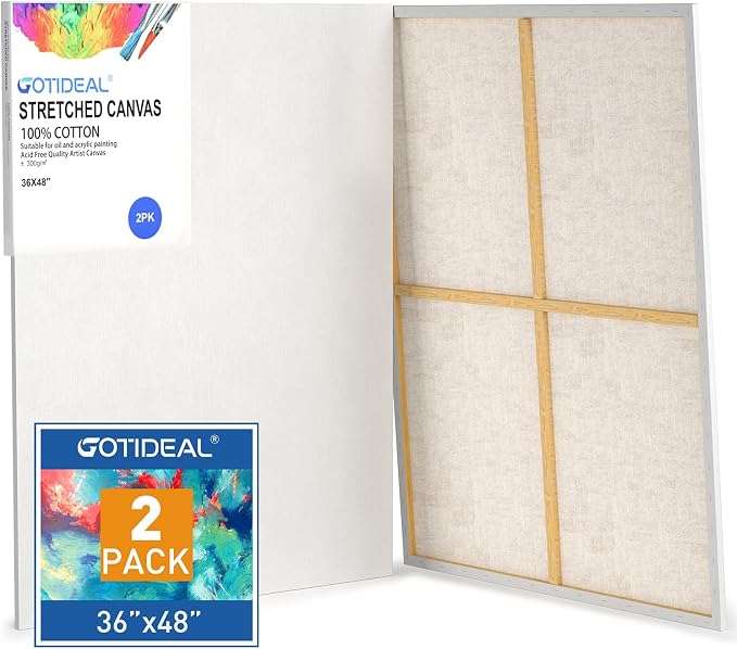 GOTIDEAL Stretched Canvases for Painting, 36x48" Inch Set of 2, Primed White by GOTIDEAL