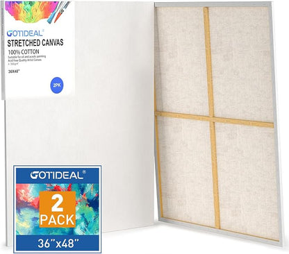 GOTIDEAL Stretched Canvases for Painting, 36x48" Inch Set of 2, Primed White by GOTIDEAL