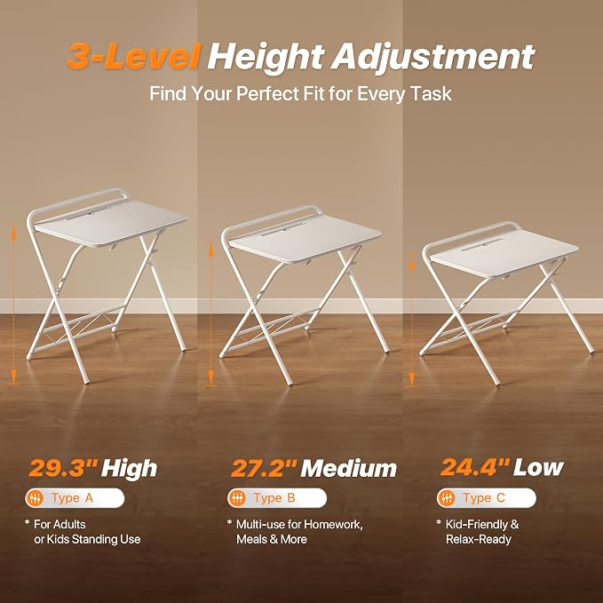 Huuger Folding Desk with 3-Level Adjustable Height and Tablet Slot, 24 Inch - Image 4