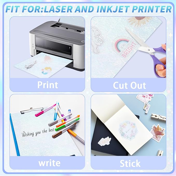 20 Sheets Printable Holographic Sticker Paper, 11 x 8.5 Inches Printable - Image 3