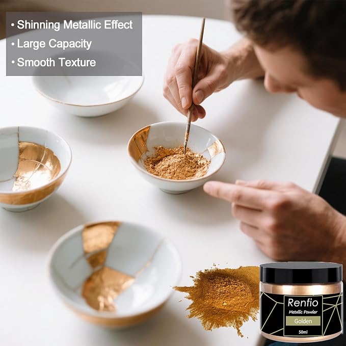 Renfio Metallic Pigment Powder, 50ml Golden Resin Color Pigment - Image 4