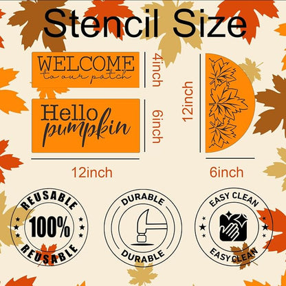 Fall Stencils for Painting on Wood 12” Autumn Stencils Hello Pumpkin Stencil - Image 2