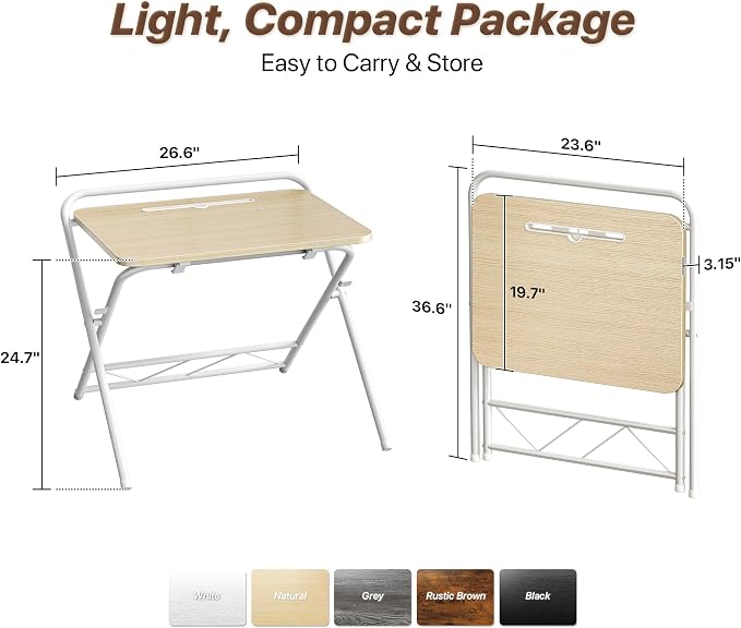 Huuger Folding Desk with 3-Level Adjustable Height and Tablet Slot, 24 Inch - Image 2