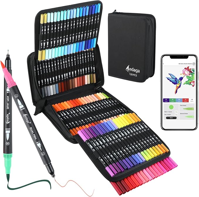 120 Colors Numbered Dual Tip Brush Pens by AEDAGA