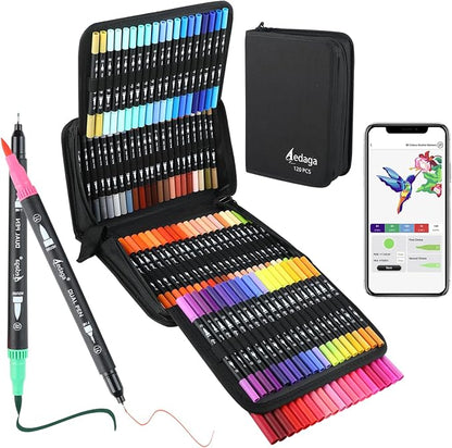 120 Colors Numbered Dual Tip Brush Pens by AEDAGA