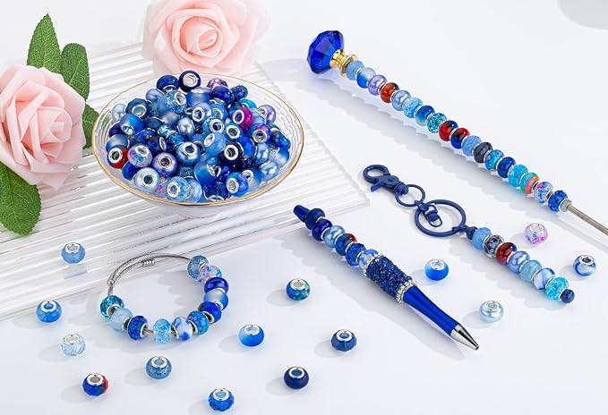 LAIDANLA Blue Mix Large Hole Beads，100pcs 15mm European Large Hole Beads Bulk - Image 2
