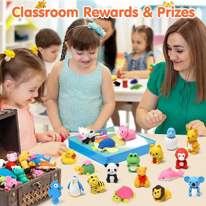 34 Pack Animal Pencil Erasers for Kids, 3D Mini Puzzle Take Apart Erasers - Image 3
