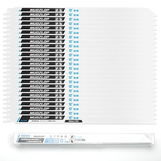 25Pack 12 inch Reciprocating Saw Blades Set, 18 TPI High Carbon Saw Blades by Unknown