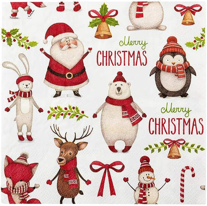 13 Inch Paper Luncheon Napkins, 20 Merry Christmas Design Printed Napkins by Restaurantware