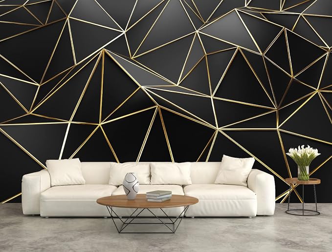Black and Gold Wallpaper 3D Abstract Geometric Wall Mural - Image 3