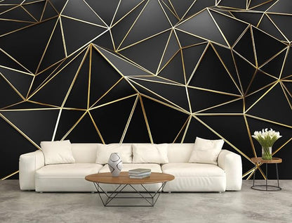 Black and Gold Wallpaper 3D Abstract Geometric Wall Mural - Image 3