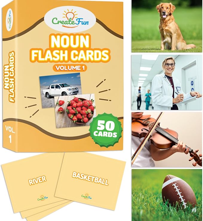 50 Noun Flash Cards, Fun Vocabulary Builder Educational Learning Photo Cards by CreateFun