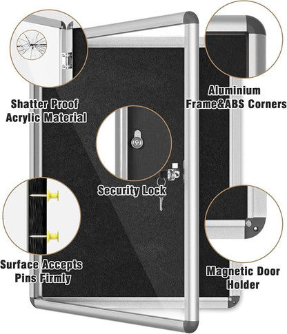 26"x20" Enclosed Bulletin Board, Lockable Weather-Resistant Aluminum Cork - Image 3