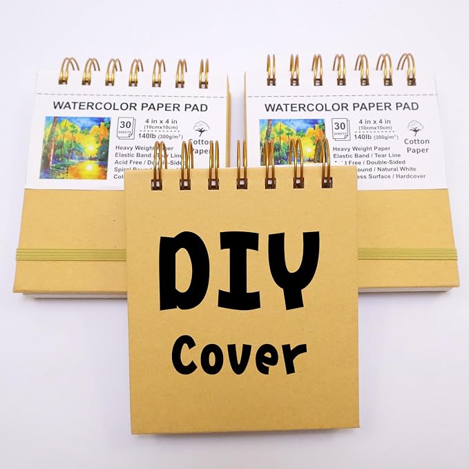 Mini Watercolor Paper Pads, Kraft Hardcover Sketch Books, 140lb/300gsm - Image 6
