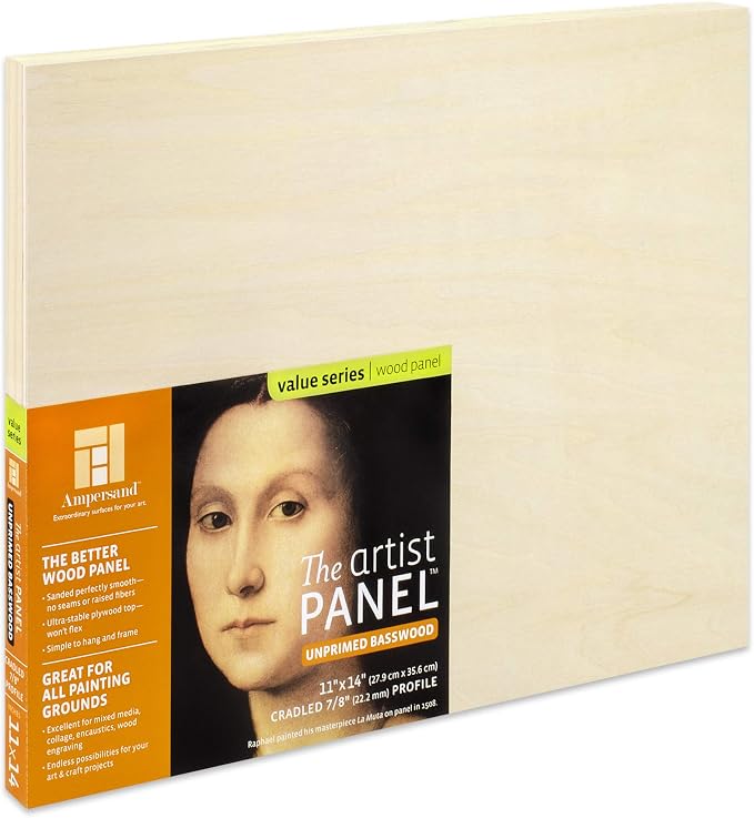 Ampersand Art Supply Unprimed Basswood Artist Panel, 7/8" Cradled Profile by AmpersandArtSupply