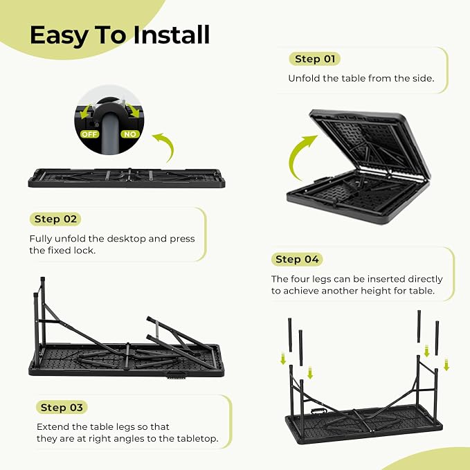 4Ft Folding Table Adjustable Height Portable Folding Tables Heavy Duty 400 lbs - Image 6