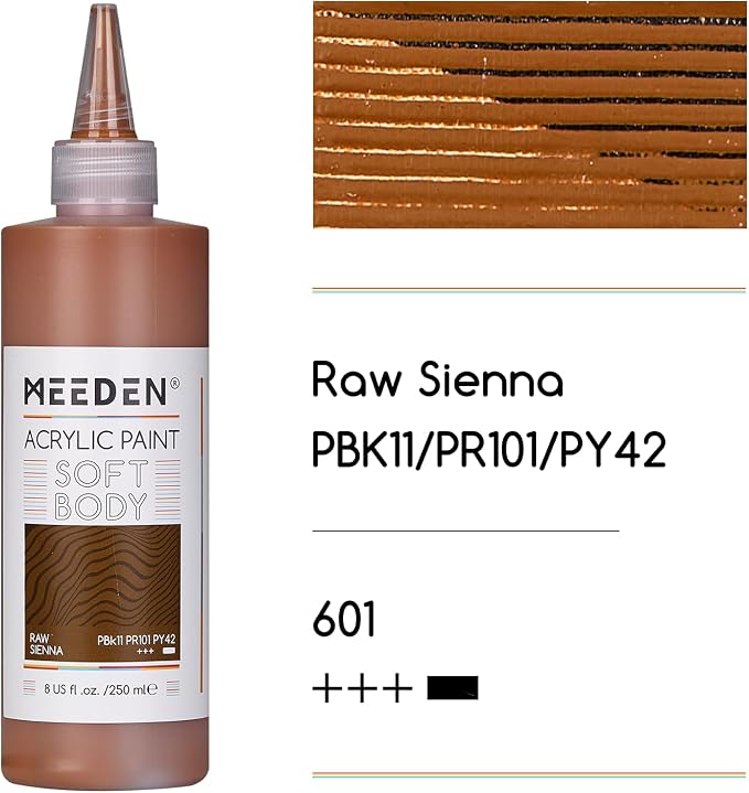 MEEDEN Raw Sienna Acrylic Paint: Matte Finish 250ml/8.45oz Soft Body Bulk - Image 2