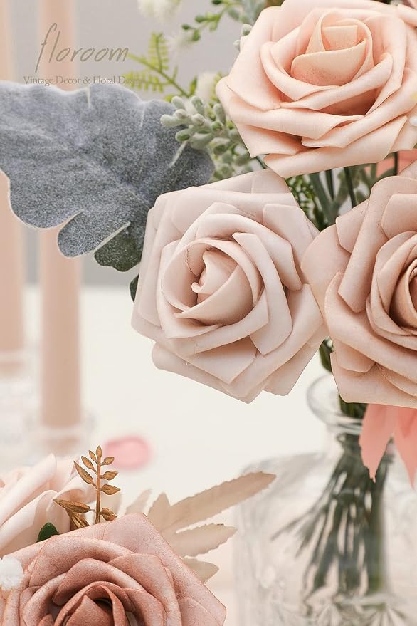 Floroom Artificial Flowers 25pcs Real Looking Morandi Peach Ombre Colors Foam - Image 3