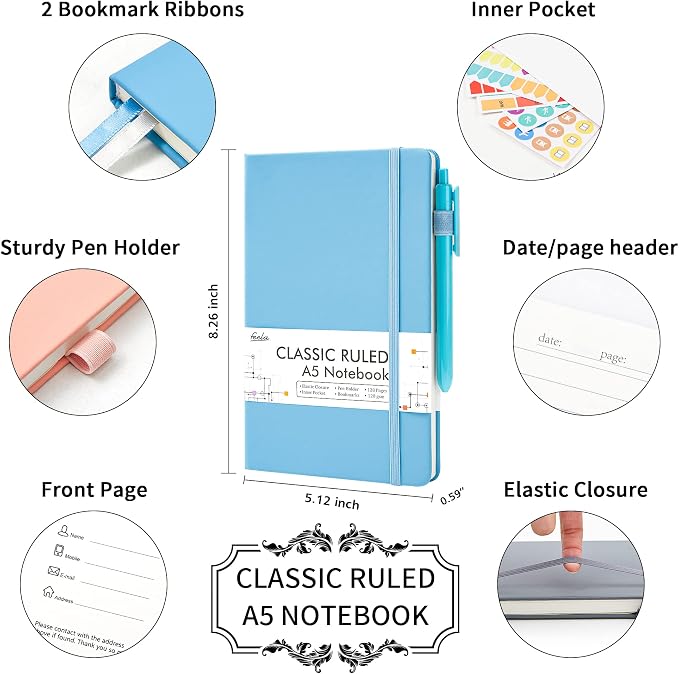 feela 5 Pack Notebooks Journals Bulk, Hardcover Classic Ruled Lined Journals - Image 2