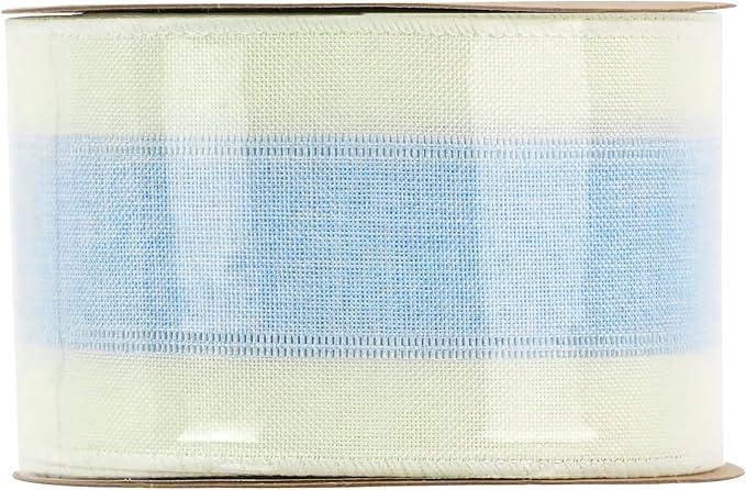 MEEDEE Blue and White Stripe Ribbon Wired Ribbon 2.5 Inch Light Blue Burlap - Image 9