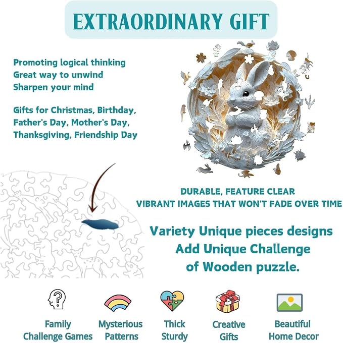 Wooden Puzzles Adults, 3D Paper Rabbit Puzzles 290 Pieces, Unique Animal Shaped - Image 3