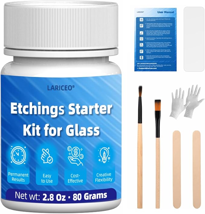 2.8 oz Glassware Etching Kit Creates Permanent Etched Patterns, Etch Starter Kit by LARICEO