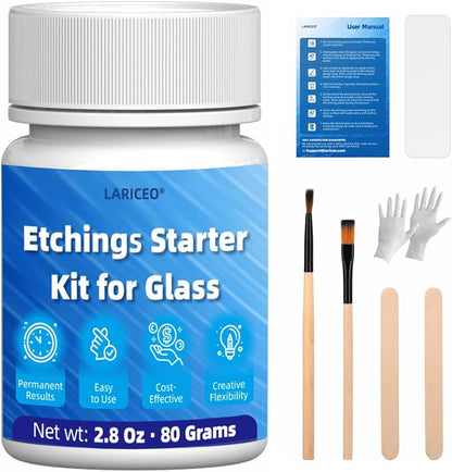 2.8 oz Glassware Etching Kit Creates Permanent Etched Patterns, Etch Starter Kit by LARICEO
