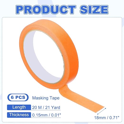 MECCANIXITY Masking Tape 0.7 Inch x 21 Yard Painter's Tape Orange Paint Tapes - Image 2
