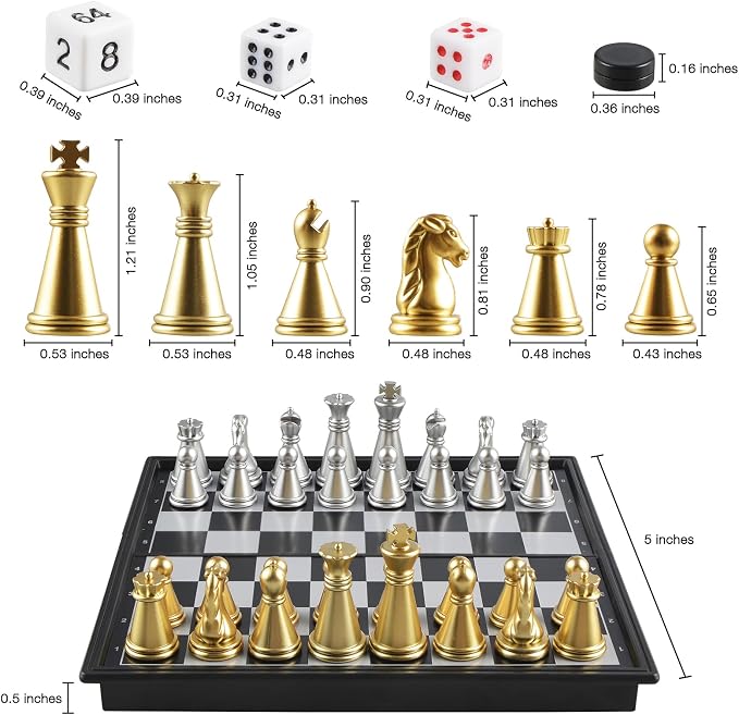 5'' Mini 3 in 1 Chess Checkers Backgammon Set Magnetic Folding Travel Chess - Image 6