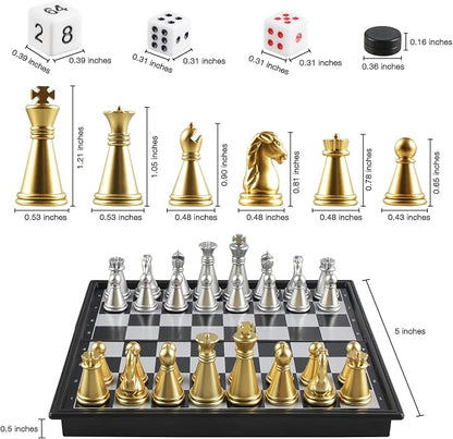 5'' Mini 3 in 1 Chess Checkers Backgammon Set Magnetic Folding Travel Chess - Image 6