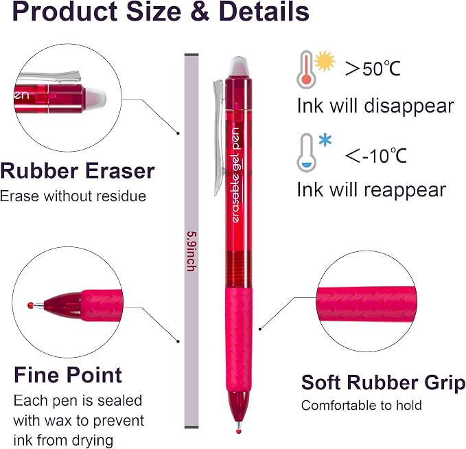 Erasable Gel Pens, 26 Colors Retractable Erasable Pens Clicker, Fine Point - Image 3