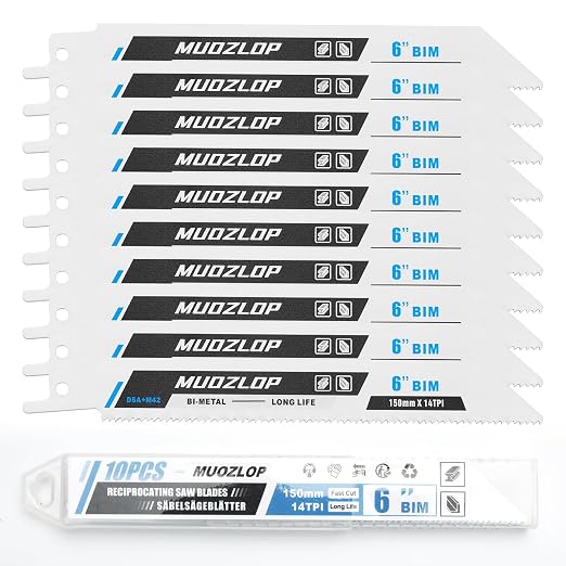 10 Pack 6 inch Reciprocating Saw Blades Set, 14 TPI High Carbon Saw Blades by Unknown