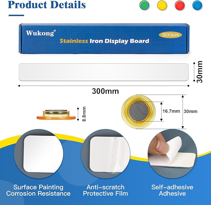 Wukong 10 Pack | 30x3cm Magnetic Stainless White Boards Strips, Adhesive - Image 3