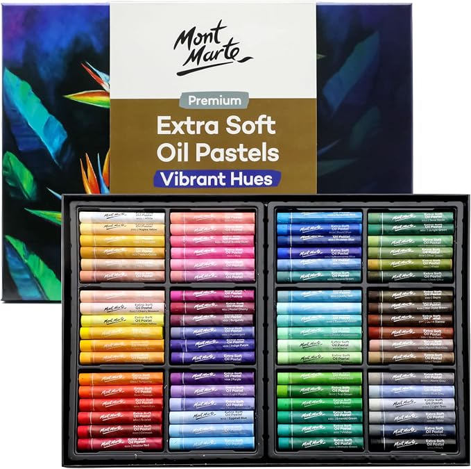 Mont Marte Extra Soft Oil Pastels 72pc, Vibrant and Buttery, Versatile Art by MontMarte