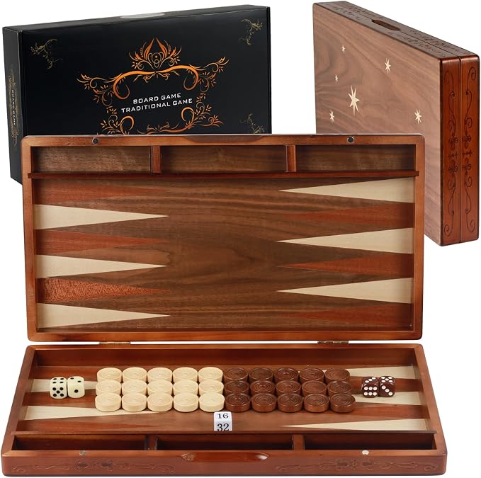 Handcrafted Wooden Backgammon Set, Classic Two-Player Strategy Board Premium by Syrace