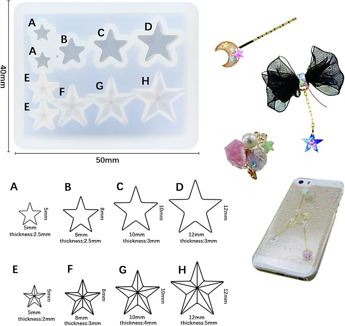 FUNSHOWCASE Mini Assorted Jewerly Stars Resin Epoxy Silicone Tiny Mold - Image 2