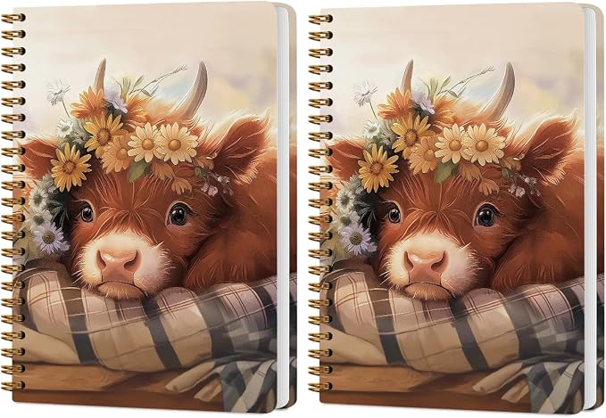 2 PCs Cute Cow Gifts for Women Journaling Notebooks Daisy, Cows Spiral Notebook by Unknown