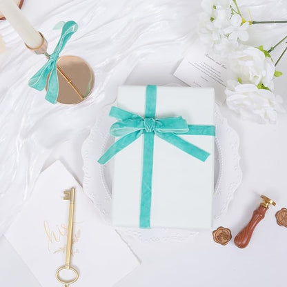 Vintage Turquoise Blue Velvet Ribbon Christmas Ribbon - Image 3