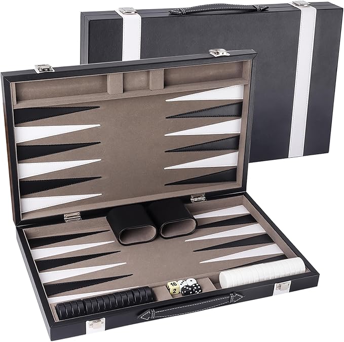 GSE Games & Sports Expert Premium Leather Backgammon Board Game Set, Classic by GSEGamesSportsExpert