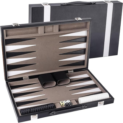 GSE Games & Sports Expert Premium Leather Backgammon Board Game Set, Classic by GSEGamesSportsExpert