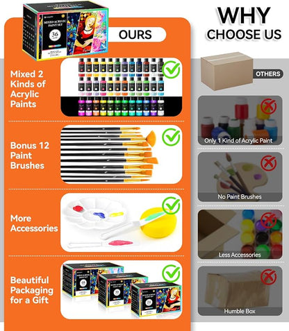 52 PCS Classic & Pastel & Glow in the Dark Acrylic Paint Set - Image 2