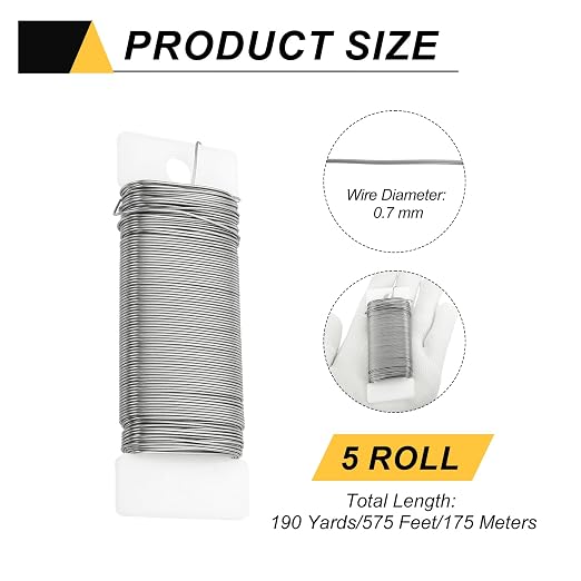 MECCANIXITY 190 Yards/575 Feet Metal Floral Wire 21 Gauge Silver Tone Flexible - Image 2