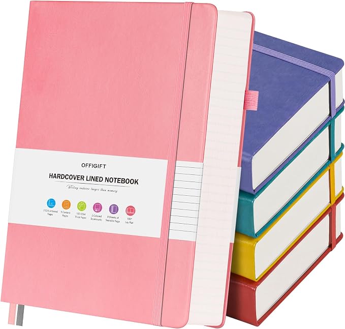 5 Pack Lined Notebook Journal for Women, 312 Numbered Pages Thick Notebooks Bulk by OFFIGIFT